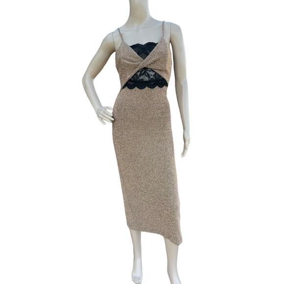 New Current Air Womens Metallic Gold Twist Front Sleeveless Bodycon Midi Dress - Picture 1 of 7